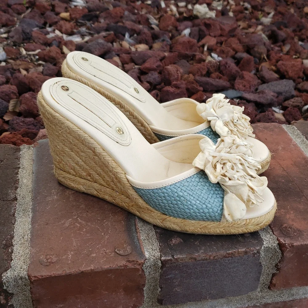 Vintage Celine Espadrille Floral Leather Wedge Sandal Size 36 Luxury Bohemian